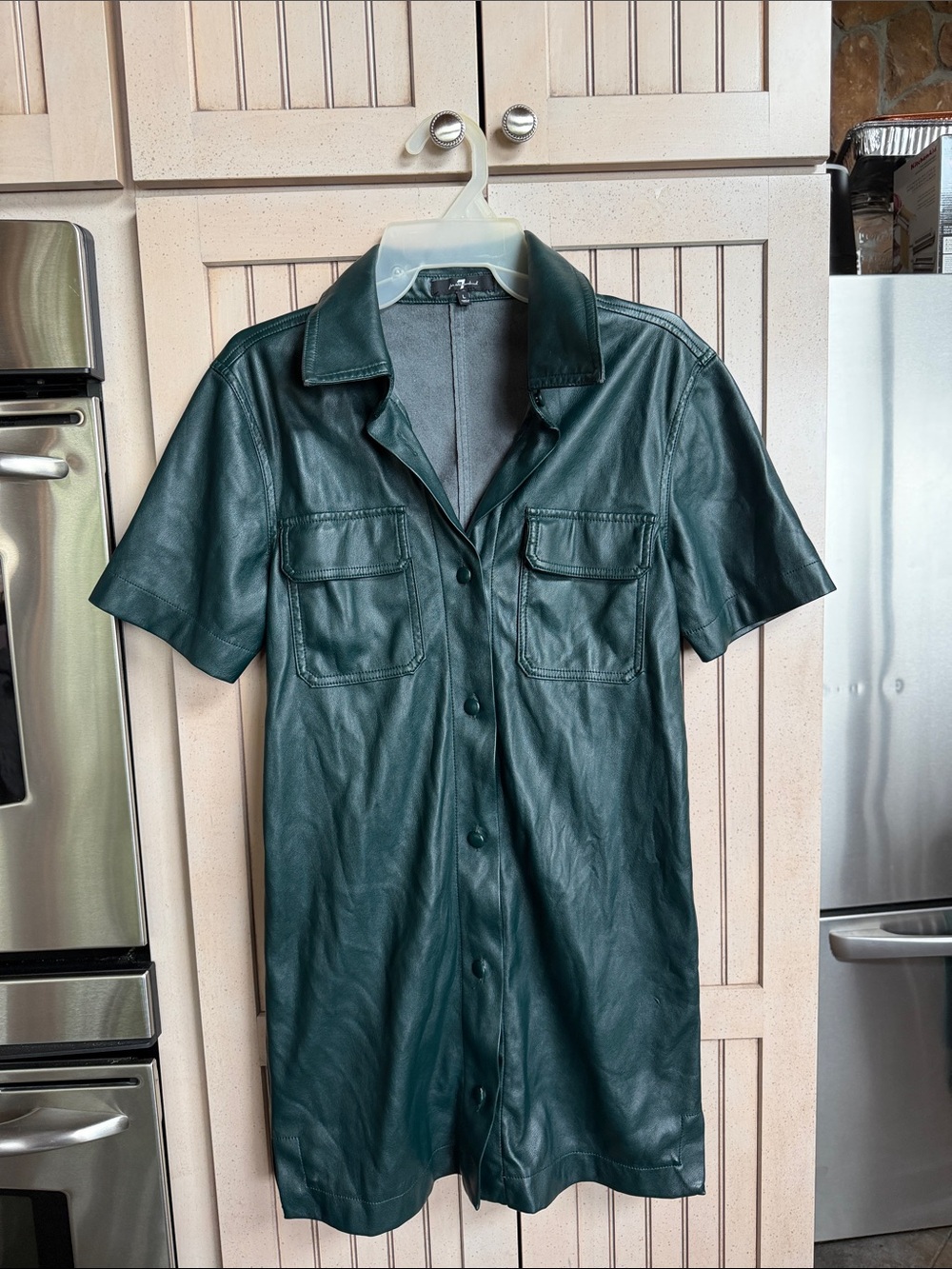7 For All Mankind Dark Green Leather Shirt Dress